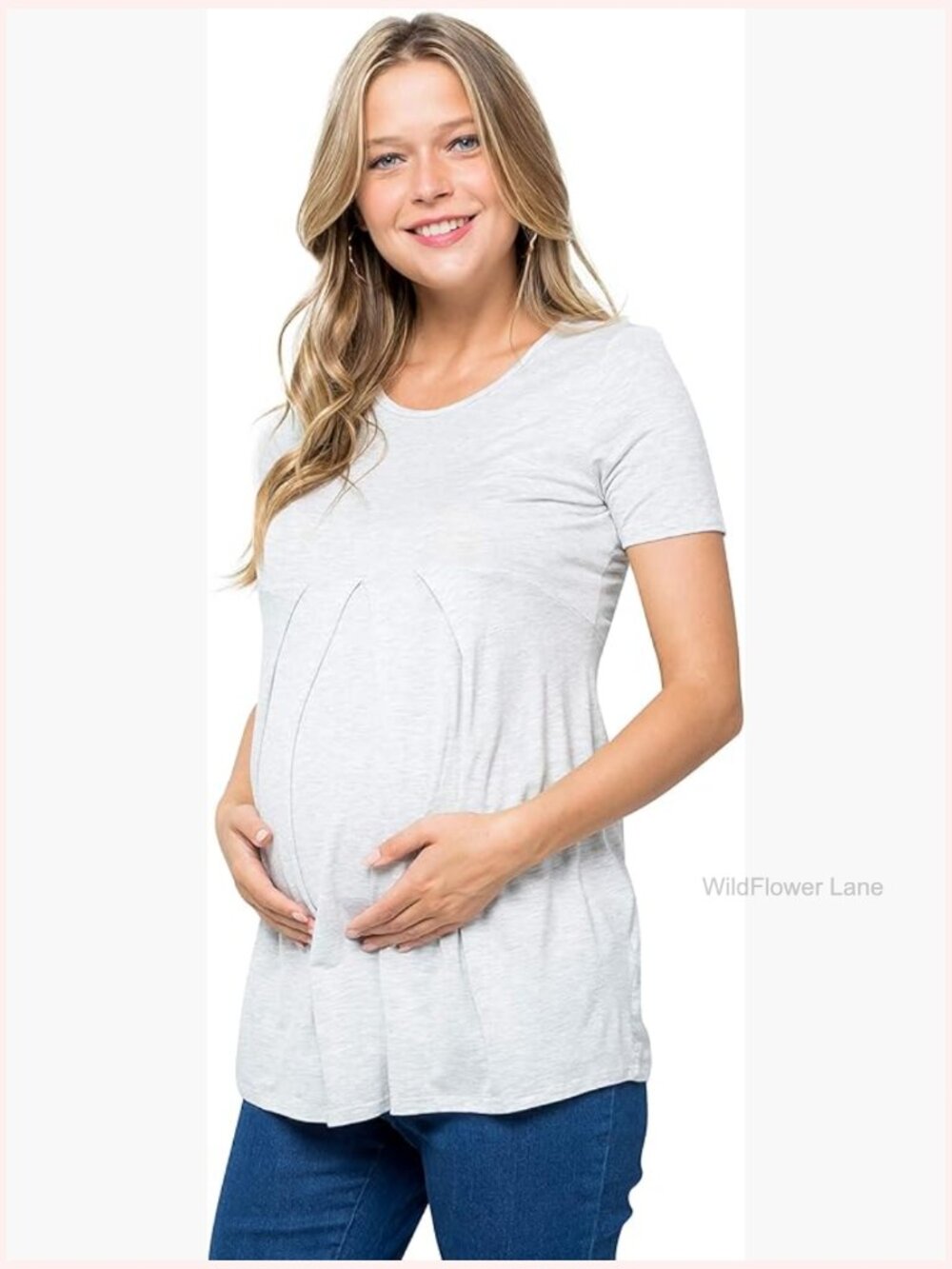 Maternity Front Pleat Short Sleeve Casual Top - V-Neck